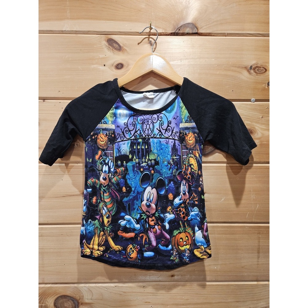 Disney Halloween Shirt Kids Mickey Minnie Pluto Goofy Pumpkin Raglan Tee